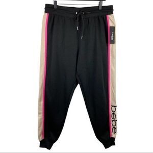 Bebe Sport Jogger Pants Womens 3X Black Pink Sweatpants  Pockets Casual Ladies